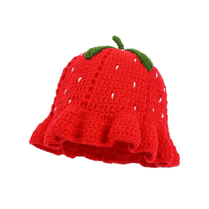 Snow Cap Men Women Strawberry Crochet Hat Handmade Floral Portable Knitted