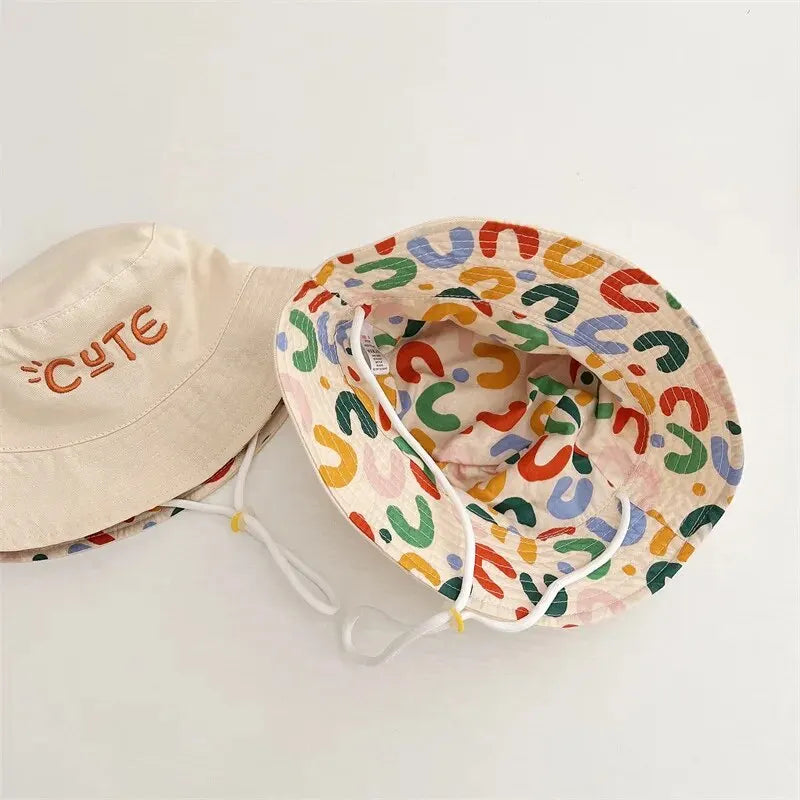Double Sided Baby Bucket Hat Letter Embroidered Boys Girls