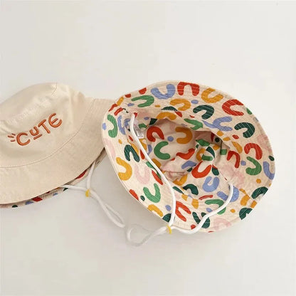 Double Sided Baby Bucket Hat Letter Embroidered Boys Girls