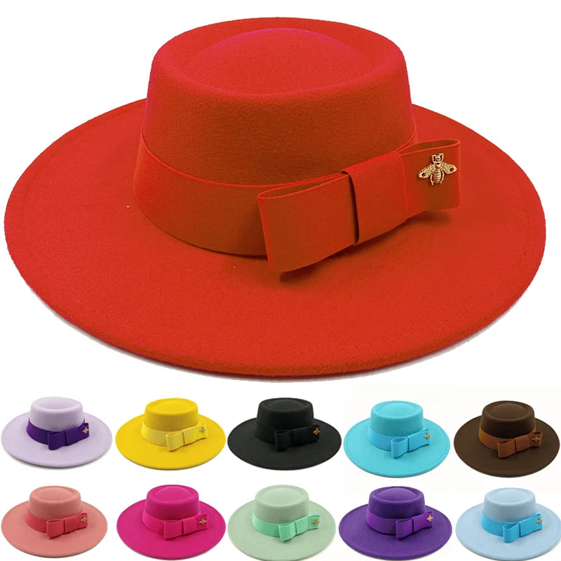 Bow Tie Fedora Hat Winter Round Bumpy Surface Flat Top