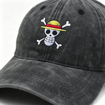 Anime Washed Denim Hats Cosplay Adult Unisex Cap Cartoon Embroidery Luffy Peripheral Fashion  Beanie Hat