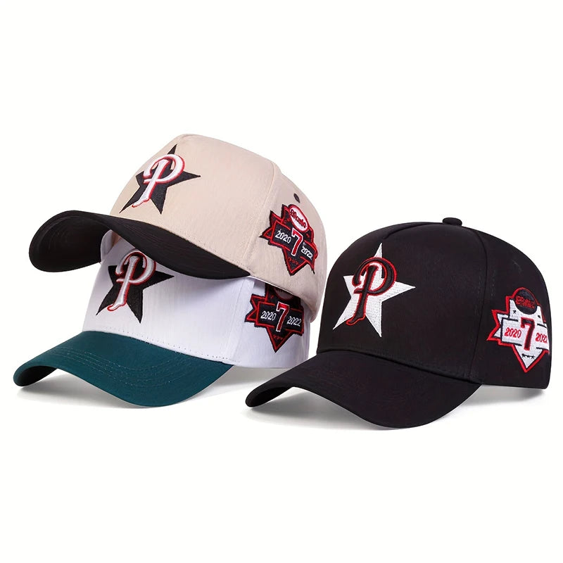 Unisex Five Pointed Star P Letter Embroidery Side 7 Baseball Caps Spring Autumn