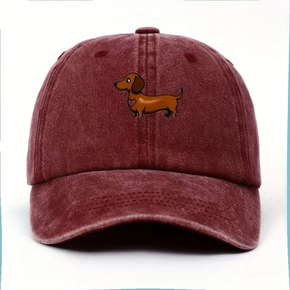 Cute Sausage Dog Pattern Printed Baseball Hat with Snap Button Lightweight Valentine's Day Gift