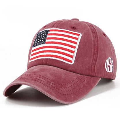 USA Flag Embroidery Baseball Cap Washed Distressed Sports Hat