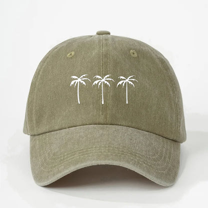 Printed Three Coconut Tree Washed Baseball Hat Outdoor