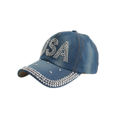 Baseball Cap Women Rhinestone Denim Cloth Sunshade Snapback Hats
