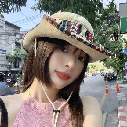 Summer Bucket Hats Retro Printing Cowboy Cap Men Women