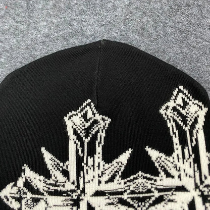 Hip-Hop Composite Knitted Hat Trendy Cross Pattern Jacquard Double-Layer