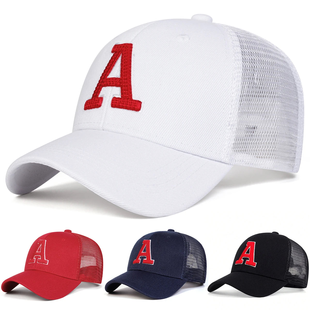 Unisex A Letter Embroidery Baseball Net Caps Spring and Summer