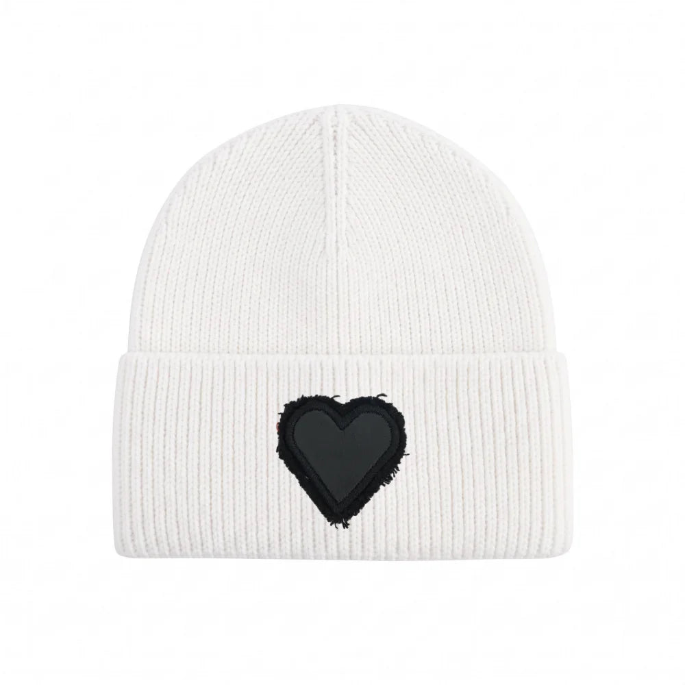 Winter Cotton Knitted Beanies Leather Heart Outdoor Hat Children Hats
