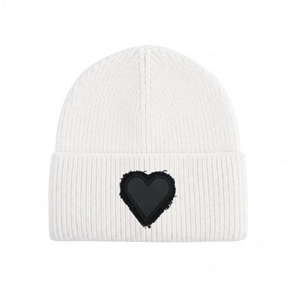 Winter Cotton Knitted Beanies Leather Heart Outdoor Hat Children Hats