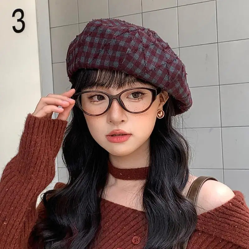 Hot Sale Retro Contrasting Color Plaid Berets For Women