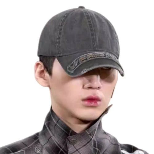 Personality Washed Gray Edged Worn-Out Baseball Cap