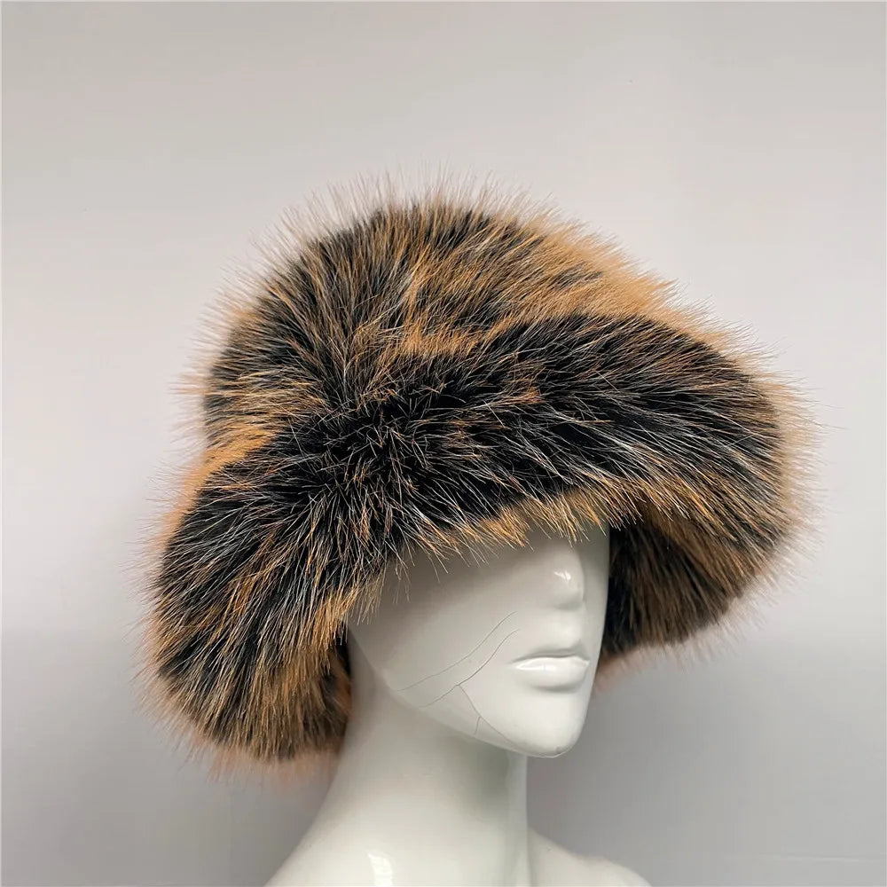 New Luxury Warm Faux Fur Bucket Hats Women