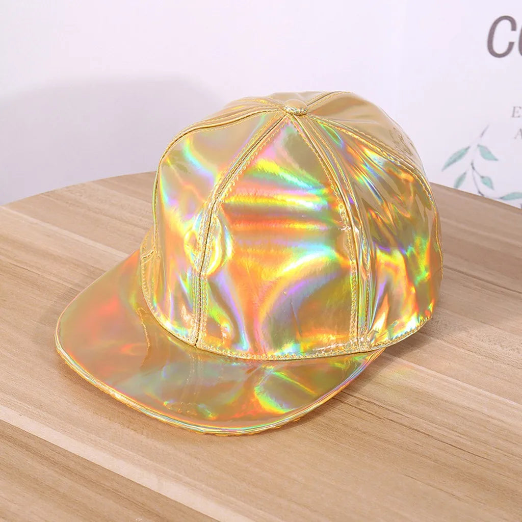 Adjustable Shiny Hat Breathable Holographic Pu Leather Baseball Cap