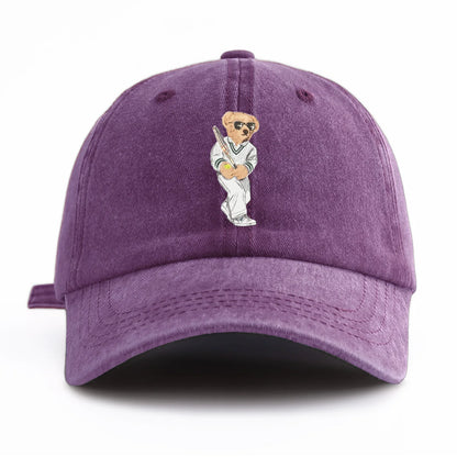 Baseball Bear Print Washed Baseball Cap For Adults, Minimalist Retro Style Casual Soft