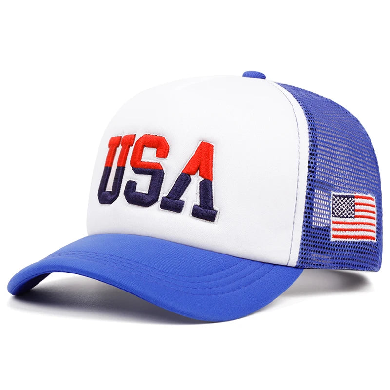 New Cotton Mesh Hat USA Side Embroidered American Flag Fashionable Hip Hop Hat