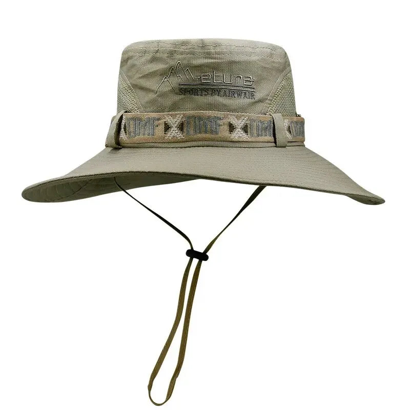 Summer Men Bucket Hat Outdoor UV Protection Wide Brim Panama Safari Hunting Hiking Hat