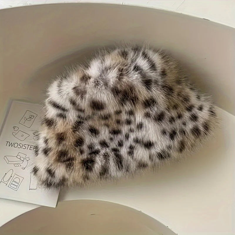Leopard Print Plush Faux Fur Warm Hat