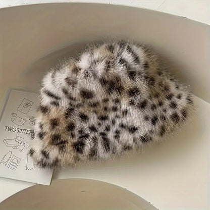Leopard Print Plush Faux Fur Warm Hat