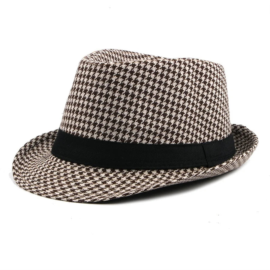 New Vintage Checked Top Hat Men's Middle-Aged And Elderly Woolen Gentleman's Hat