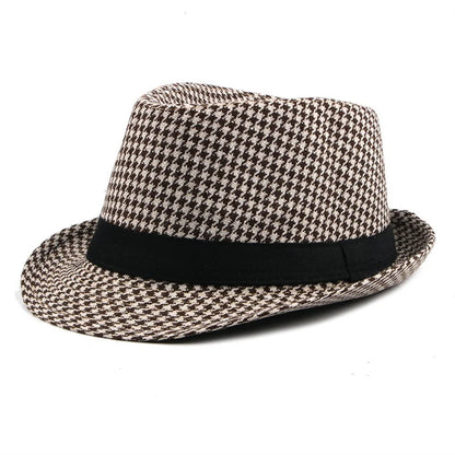 New Vintage Checked Top Hat Men's Middle-Aged And Elderly Woolen Gentleman's Hat
