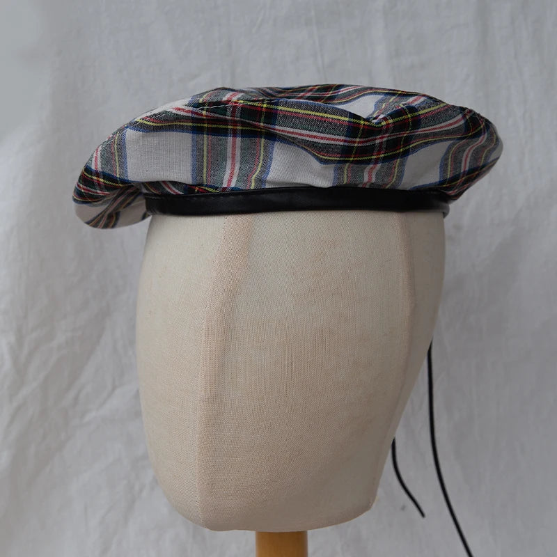 Classic Plaid Beret Hat Women Men Vintage Scottish Tartan Painter Cap