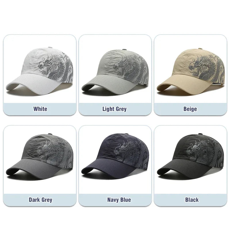 New Style Summer Baseball Cap Quick-Drying Air Hole Chinese Dragon Fashion Unisex
