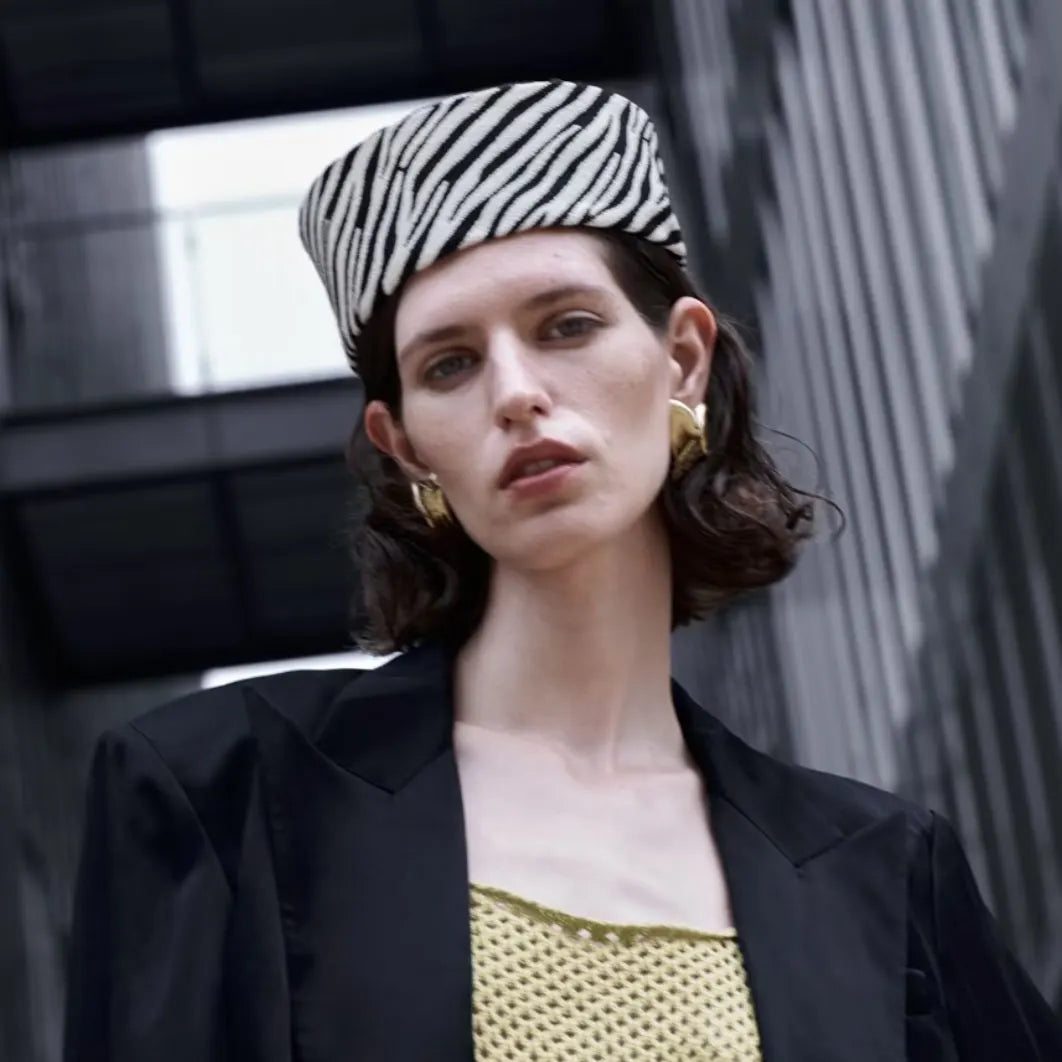 Elegant  Evening Party Beret Black White Striped Cap