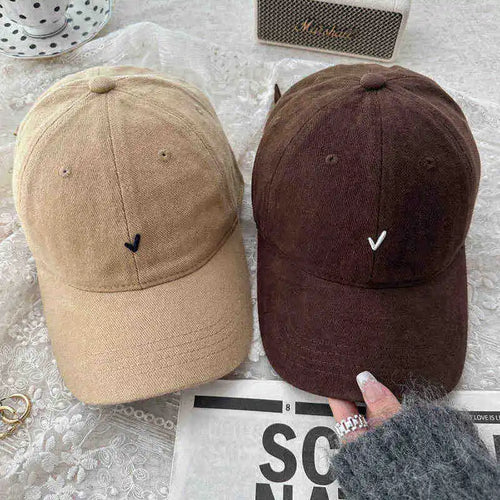 Vintage Washable Cotton Baseball Cap Unisex Face Slimming Wide Brim Embroidered