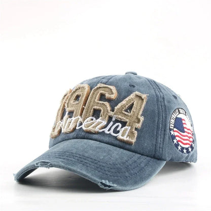 Unisex All Seasons Fashionable Washed Retro Retro Letter 1964 America Baseball Cap