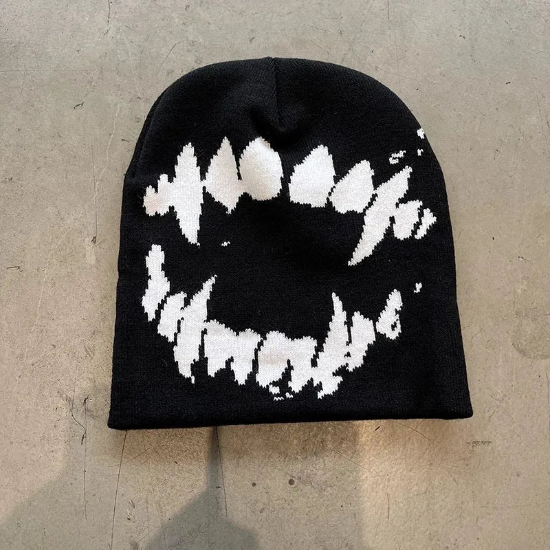 Women Hat Knitting Beanies Goth Tooth Caps Men Y2k Streetwear Winter Fashion