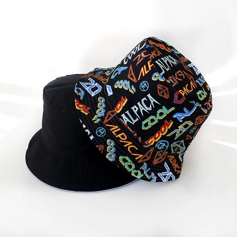 Street Graffiti Men's Bucket Hat Double-Sided Hip Hop Outdoor