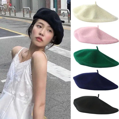 Multi-Color Wool Thick Berets Winter Autumn Artist French Retro Plain Painter Hat