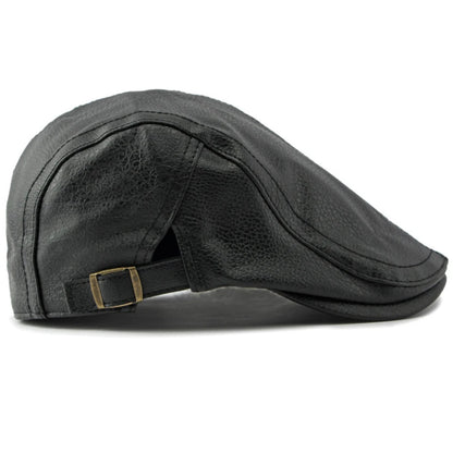 PU Leather Beret Cap Men Black White Coffee Ivy Flat Cap