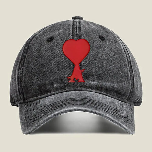 Red Heart Embroidery Washed Baseball Cap