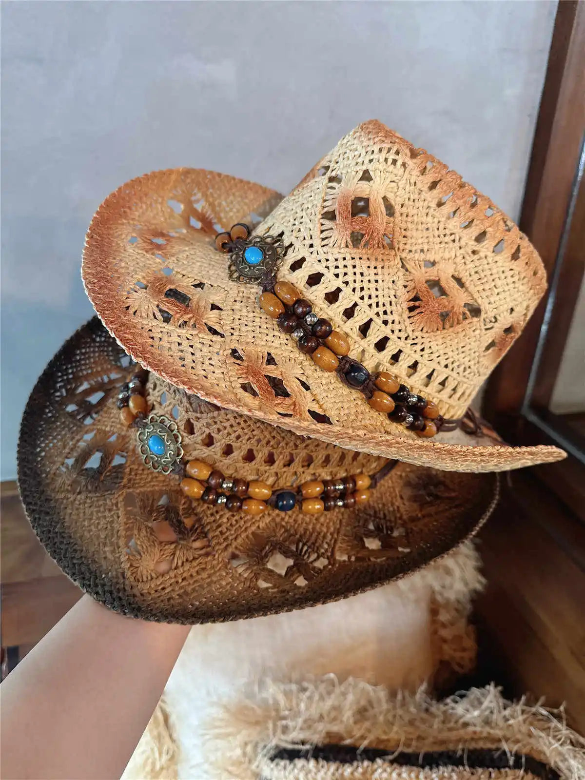 Straw Hat Women Men Summer Handmade Vintage Hollow Western