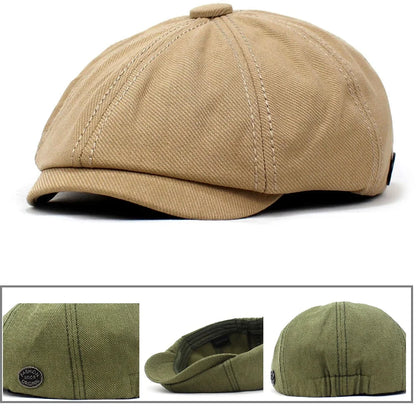 Solid Cotton Newsboy Caps Men Flat Peaked Cap Women Painter Beret Hats