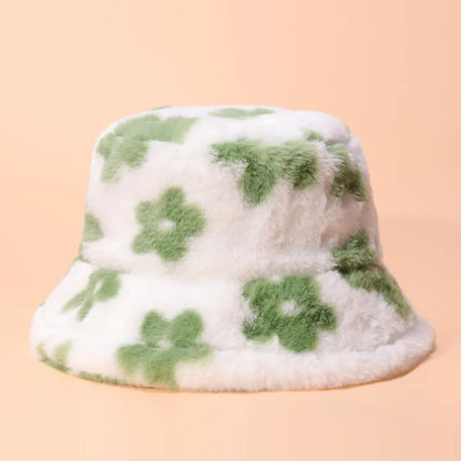 Women Bucket Hat Autumn And Winter Warm Cow Print Plush Fashion