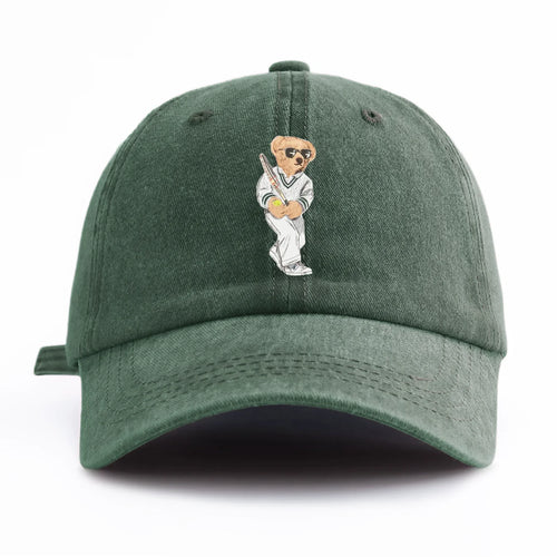 Baseball Bear Print Washed Baseball Cap For Adults, Minimalist Retro Style Casual Soft