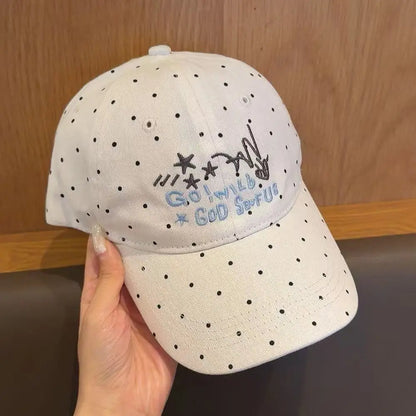 Outdoor Travel Polka Dot Letter Embroidery Baseball Cap Wide Brim Shows a Small Face Versatile Sports Deep Top Cap