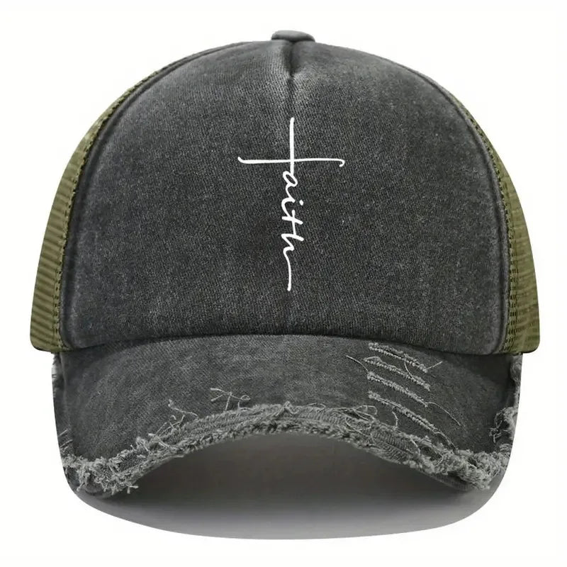 Sponge Washed Cotton Faith Print Baseball Cap Women Men Summer