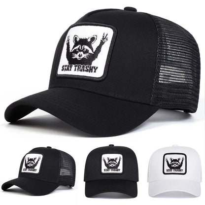 Unisex Stay Trashy Raccoon Embroidery Baseball Net Caps Spring Summer