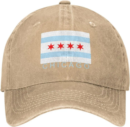 Chicago City Flag Baseball Cap Cotton Sun Protection Adjustable Adult Casual Trucker Hat