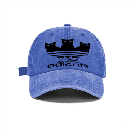 Vintage Washed Baseball Cap Unisex Distressed Snapback Hat Grey Three Black Cats Embroidery Adjustable Dad Hat Streetwear