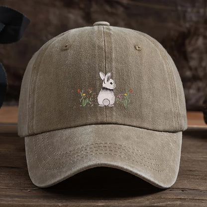 Baseball Cap Cute Rabbit Floral Print Lightweight Textile Fabric