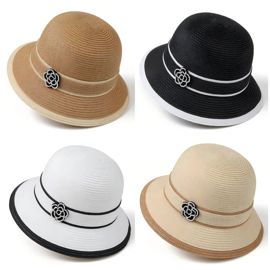 Spring Summer Straw Hat For Women Camellia Luxury Brand Bucket Hat