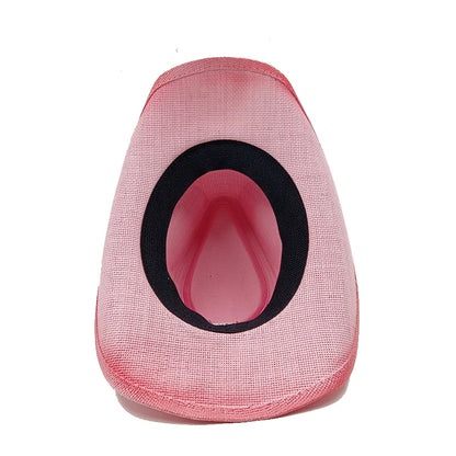 Western Thick Cowboy Hat Retro Pink Gradient Straw Hat
