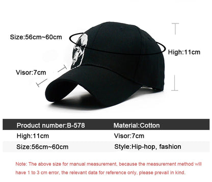 Embroidered Skull Cap For Men Cotton Sports Baseball Caps Fashion Black Pattern