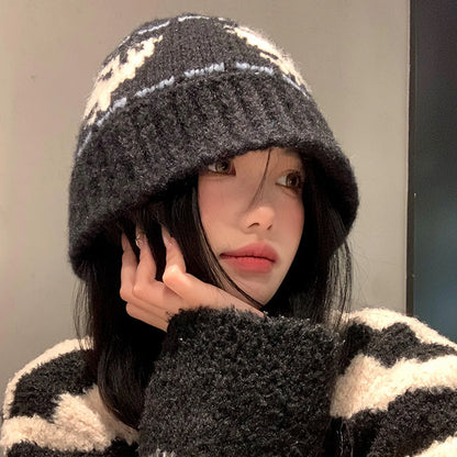 Vintage Jacquard Wool Knitting Hat For Women Autumn Winter